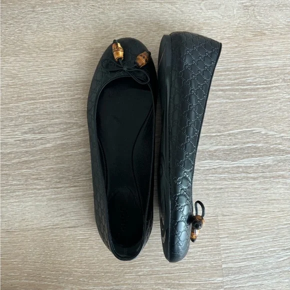 Gucci Sylvie Bamboo Bow Ballet Flats – Black, Size 7.5 (EU 37.5) - Picture 3 of 11